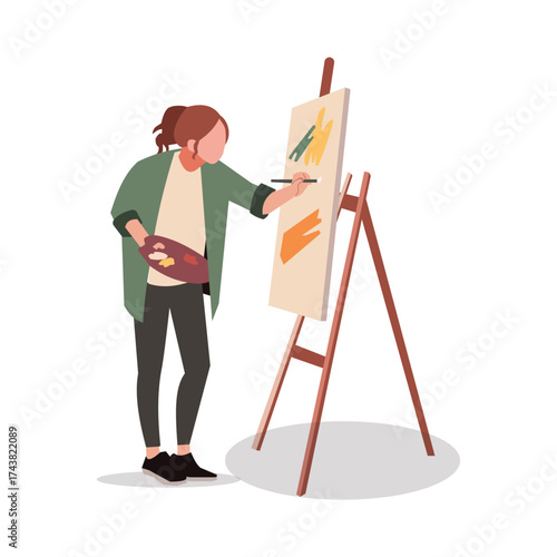 a teenage woman painting hobby. Stock Illustration