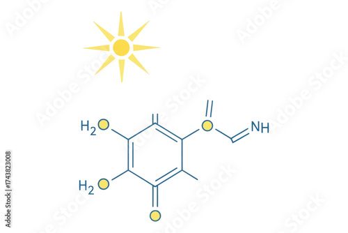 Vector art of molecular structure of betalain pigment under sunlight, a natural food coloring agent