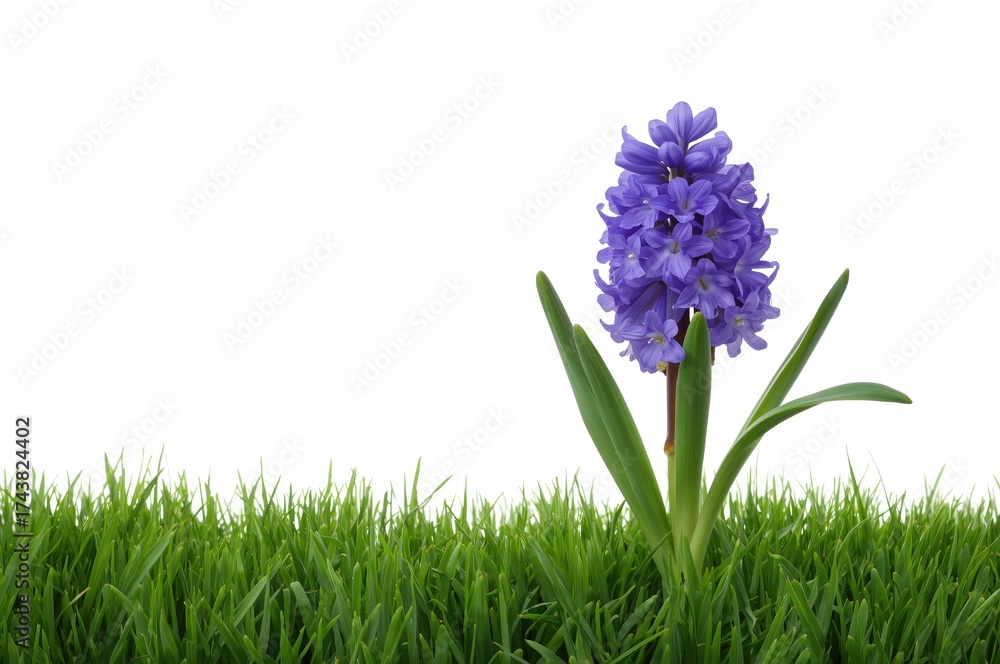 Fototapeta premium Muscari flower isolated on a plain white backdrop, symbolizing spring and nature