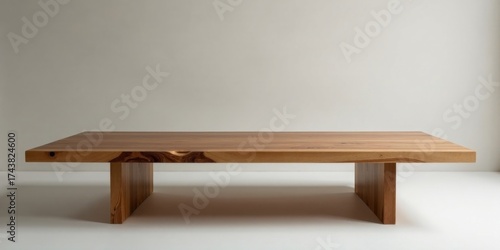 Simple Modern Low Coffee Table with a Solid Wood Top and Block Legs