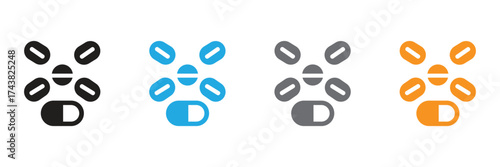 Eye-catching capsules and tablets icon set in vibrant colors for modern medical designs. Perfect for health infographics and pharmaceutical marketing projects.