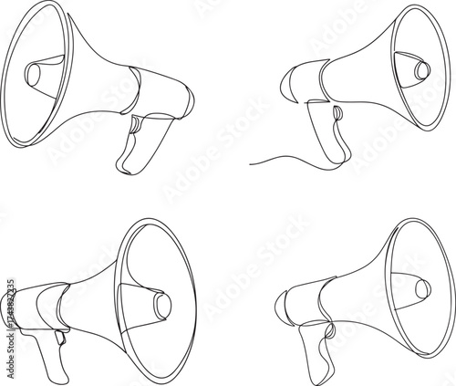 Set of Simple line drawing of a megaphone one line art