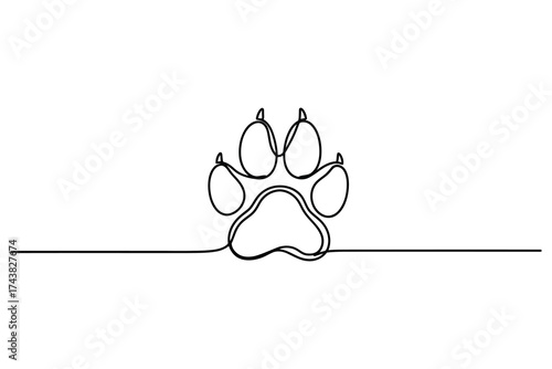 Vector art of continuous line drawing of a paw print, representing pet and animal
