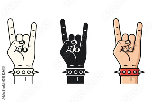 Vector art of set of rock and roll hand gesture icons, symbolizing music and rebellion