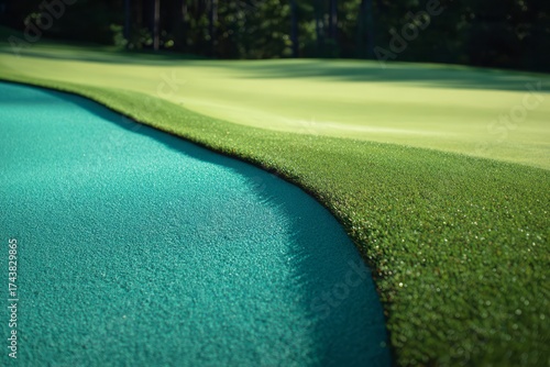 Wallpaper Mural Close-Up of Golf Course Green Edge and Bunker Curves at Sunrise. AI generative Torontodigital.ca