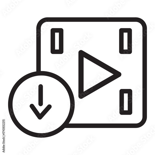 video donwload folder icon with outline style and black color