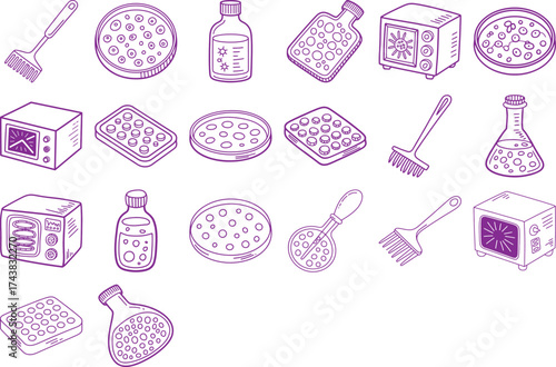 Lab equipment sketch collection for science education or health research concepts