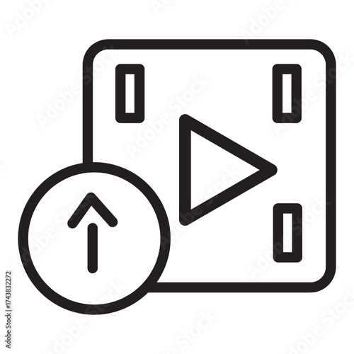 video upload folder icon with outline style and black color
