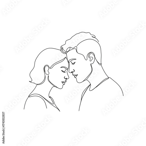 A graphic drawing of a gentle couple with their heads bent towards each other is a moment of intimacy and quiet understanding without words.