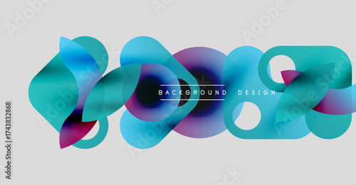Abstract fluid shapes, vibrant colors blend. Modern design element, smooth gradients create dynamic visual impact. Background features text.