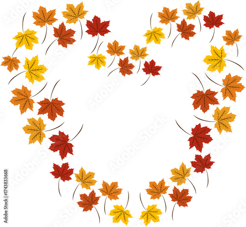 Falling leaves autumn foliage on a heart shape usable for different purposes.