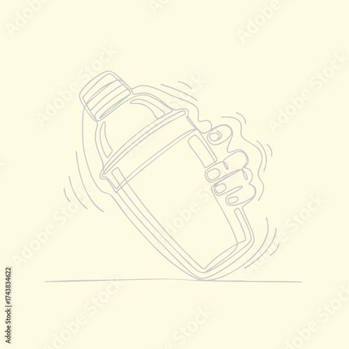 Hand gripping a shaker bottle with a flip-top lid, used for mixing protein or nutritional drinks during workouts or outdoor activities