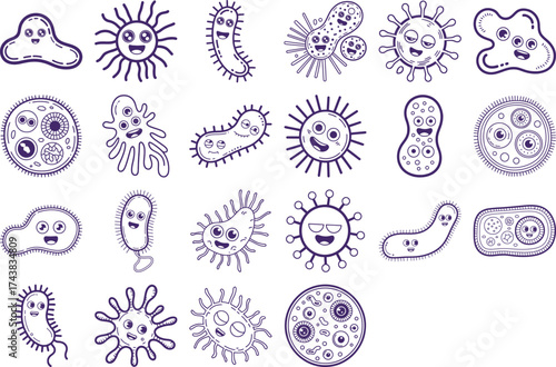 Cute cartoon germs and bacteria with happy faces perfect for educational resources
