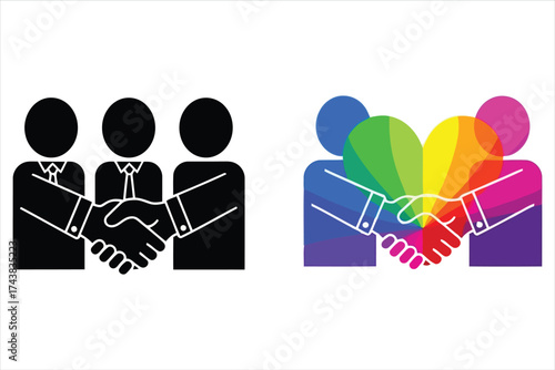 Vector art of handshake icon set, symbolizing agreement, partnership, and collaboration in business
