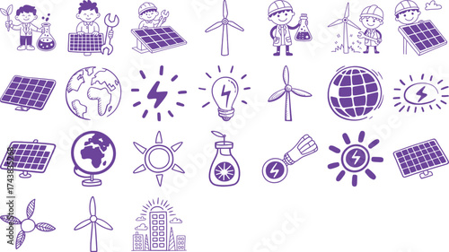 Sustainable energy doodle design elements for eco-friendly future initiatives