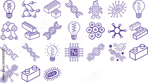 Creative vector design featuring scientific and technological elements on white surface
