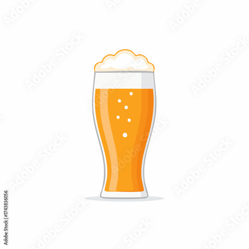 Cartoon pilsner glass of light golden beer with bubbles and a frothy head vector illustration