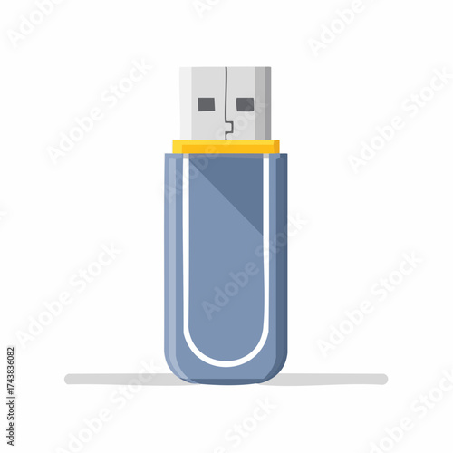 Simple blue USB memory stick icon with a shadow in a modern flat vector style for digital data storage