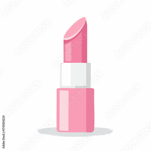 Open pink lipstick tube illustration. Beauty cosmetic and makeup product in a simple flat cartoon style.