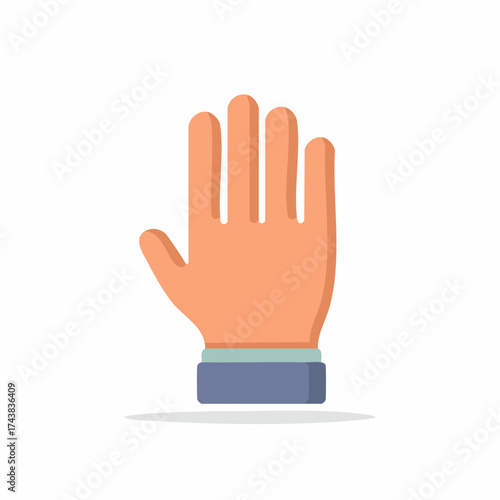 Flat design human hand showing stop gesture or greeting five fingers extended