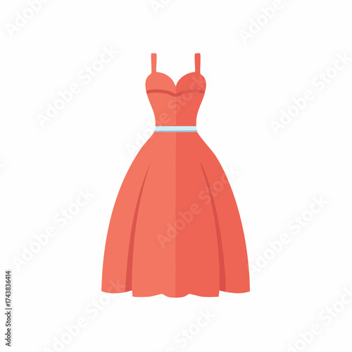 Coral Formal Dress Illustration with Sweetheart Neckline and Sash