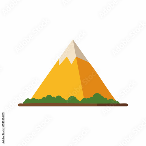 Simple geometric mountain peak with snow cap and forest, flat style vector illustration