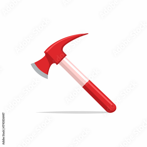 Red firefighter axe with a pick head, an emergency rescue tool vector illustration