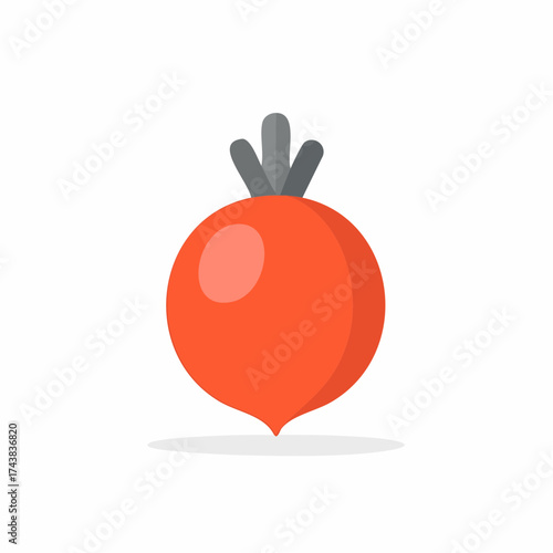 Vibrant Red Turnip or Radish Bulb with Root on White Background in Modern Flat Style