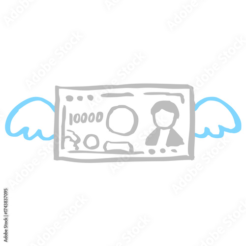羽の生えたお札　線画カラー