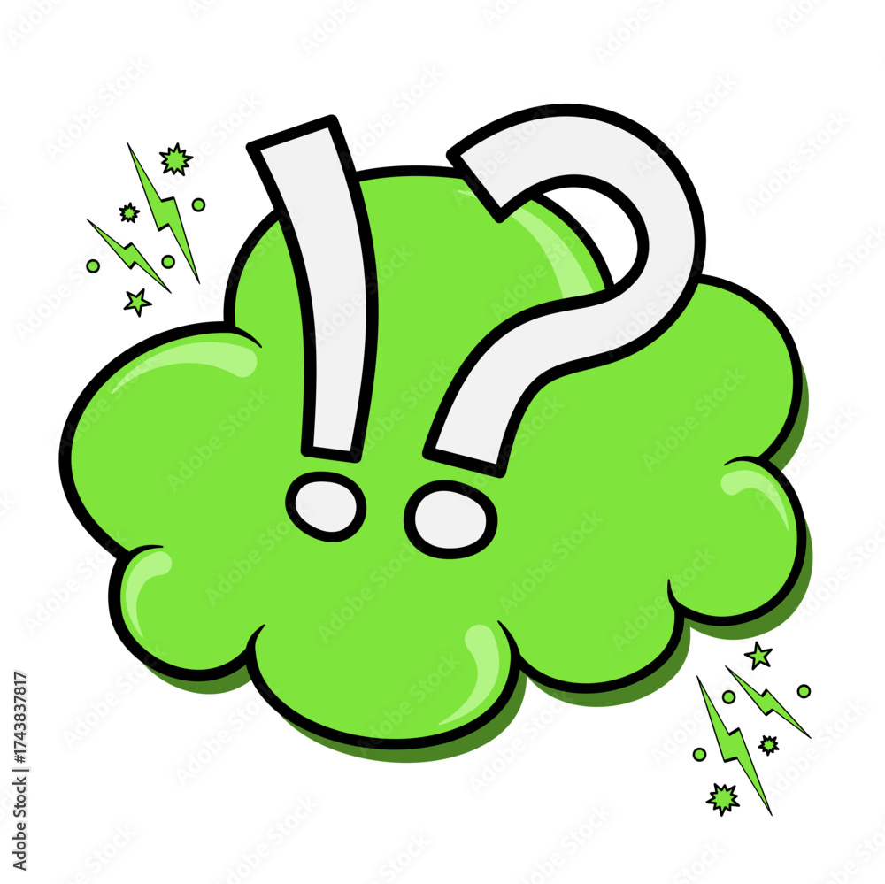 Fototapeta premium Green Cloud with Question and Exclamation Marks