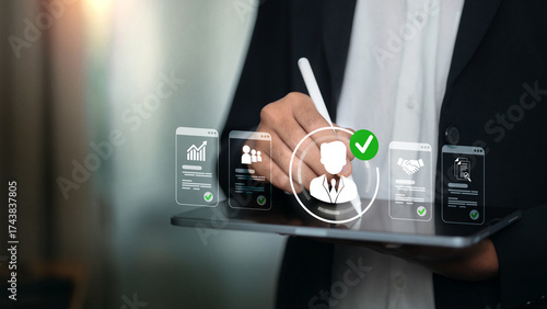 Bild auf Leinwand KYC Identity Verification and Customer Onboarding Approval on Tablet