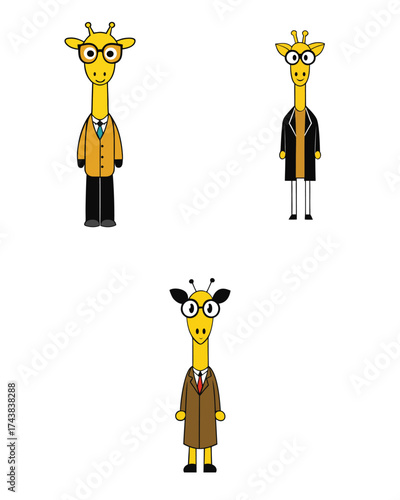 Three Cartoon Giraffes Wearing Stylish Attire Glasses Jackets and Coats