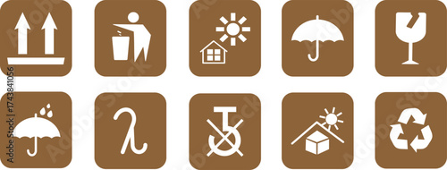 Black fragile shipping or packaging icons symbol, Vector illustration for logistics and shipping sign,including fragile, upward, glass, recycled, keep dry, Common packaging & warning illusions,
