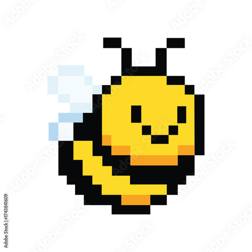 Cute Pixel Art Bee Icon Vector Illustration