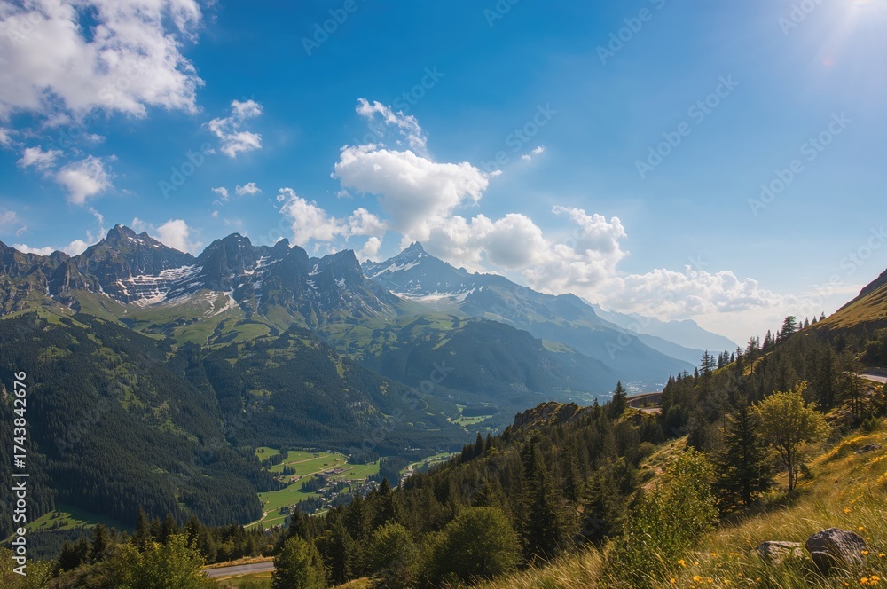 Obraz premium Scenic mountain pathway through alpine terrain.