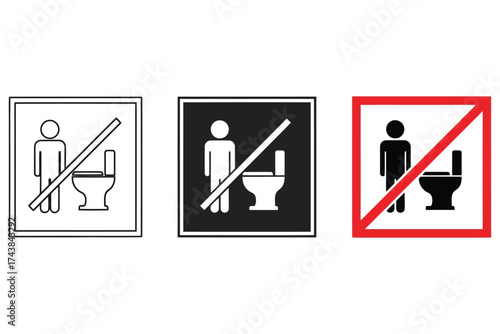 Vector art of no peeing standing up sign, a prohibition sign with a man and toilet symbol