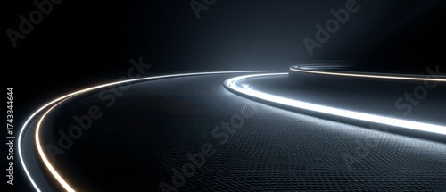 Wallpaper Mural Curved LED light trails on dark textured surface. AI generative Torontodigital.ca