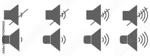 sound on off icons vector in line style . sound volume and mute icon. Volume allow and volume prohibit icon set. Sound and Mute. Volume icon set. EPS 10
