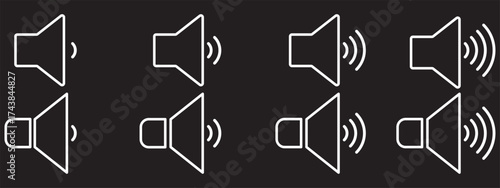 sound on off icons vector in line style . sound volume and mute icon. Volume allow and volume prohibit icon set. Sound and Mute. Volume icon set. EPS 10