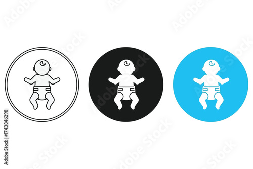 Vector art of three baby icons in different styles, representing infancy and childhood