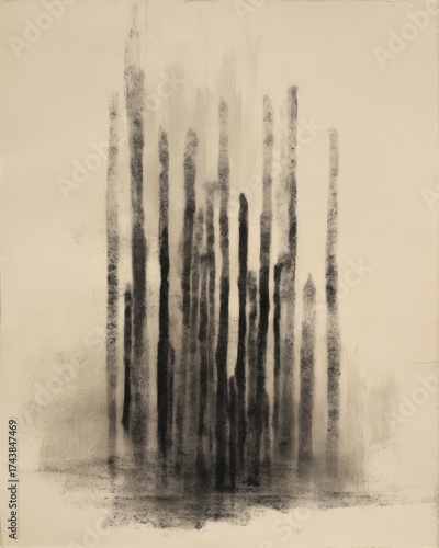 Wallpaper Mural Abstract Charcoal Ink Painting with Vertical Brushstrokes on Beige Paper. AI generative Torontodigital.ca