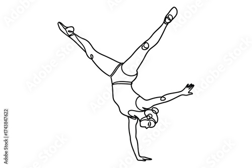 Vector art of dynamic gymnast performing a handstand, showcasing strength and flexibility