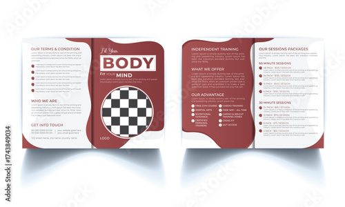 Modern Layout Bifold Brochure, Creative Gym Booklet Brochure Design, Landscape Brochure Template
