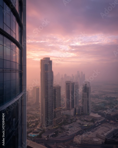 Wallpaper Mural Sunrise City Skyline with Skyscrapers and Glass Facade View from Highrise. AI generative Torontodigital.ca