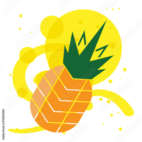 Fashion tropics funny pineapples print for T-shirt on colorful background. Bright happy summer fruits wallpaper, design for fabric and decor