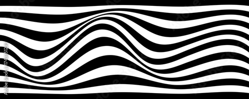 Black line wave pattern. Optical illusion stripe background, abstract geometric wavy texture