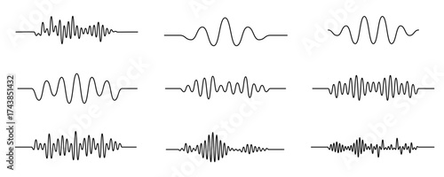 Continuous thin line sound wave icon. One line art audio symbol, single outline soundwave