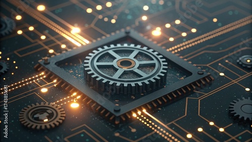 Wallpaper Mural High-Tech Credit Engine Visualization with Gears and Circuits Torontodigital.ca