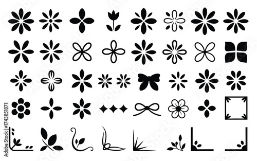 Diverse collection of decorative floral and geometric vector graphics for scalable eps design elements silhouette vector illustration white background