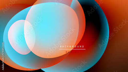 Abstract circles overlap, creating vibrant color gradients. Background is black, design feels modern, dynamic.